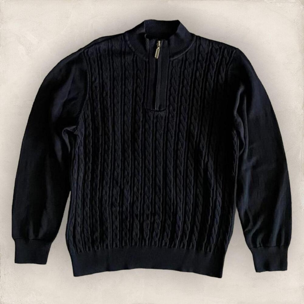 Karen Scott Black Long Sleeve Pullover Cable Knit Sweater Petite Large